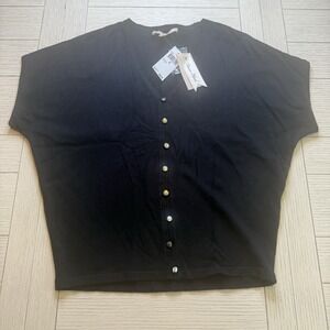 Philosophy NWT Short Sleeve Black Cardigan Womens Button Down Blend Sweater Sz S